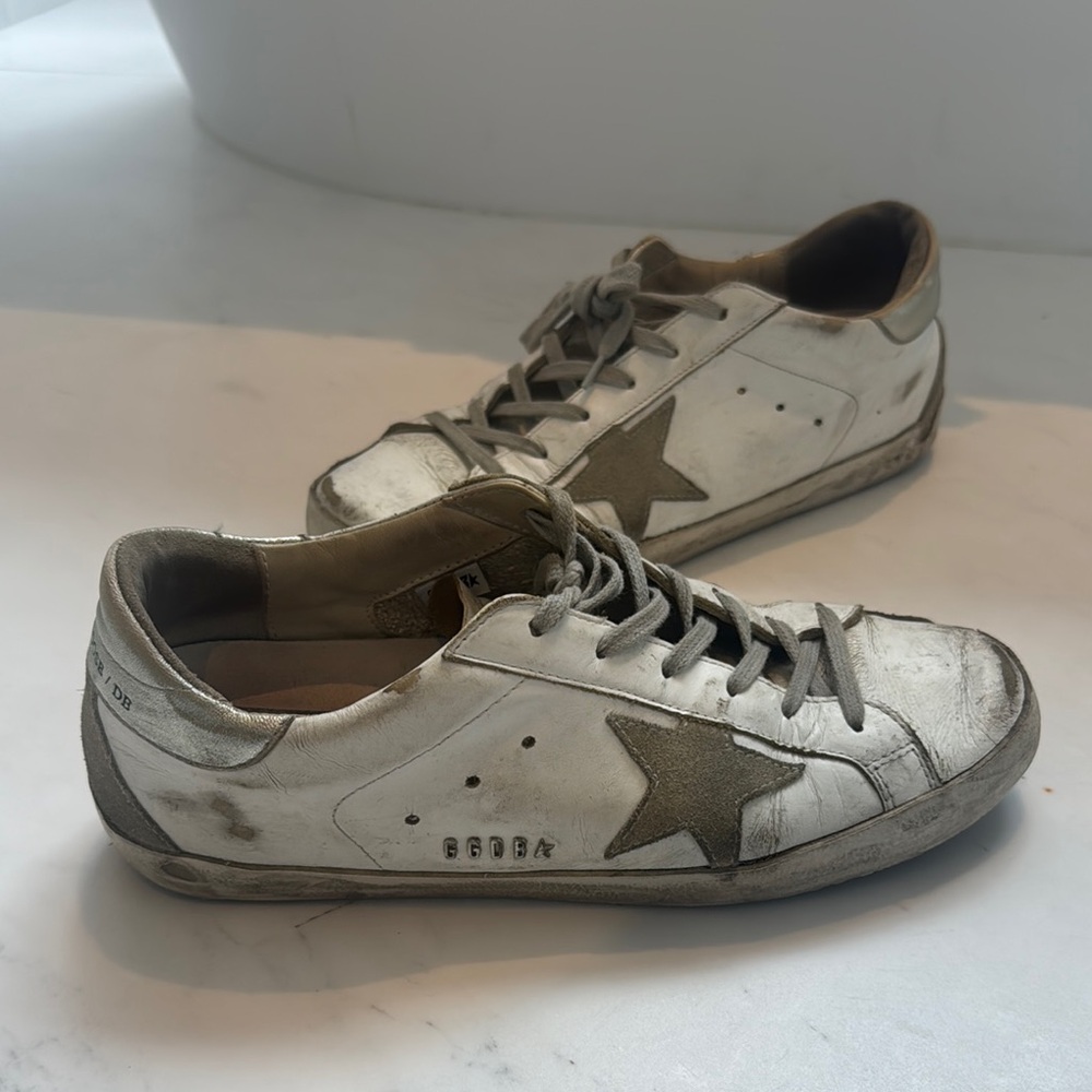 Golden Goose White and Brown Sneakers